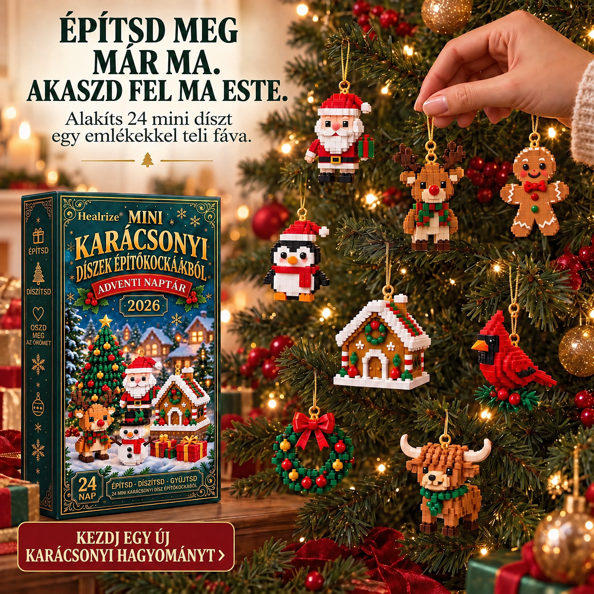 🎅🎅🎅Healrize® Adventní kalendář s 24 vánočními mini ozdobami z kostiček