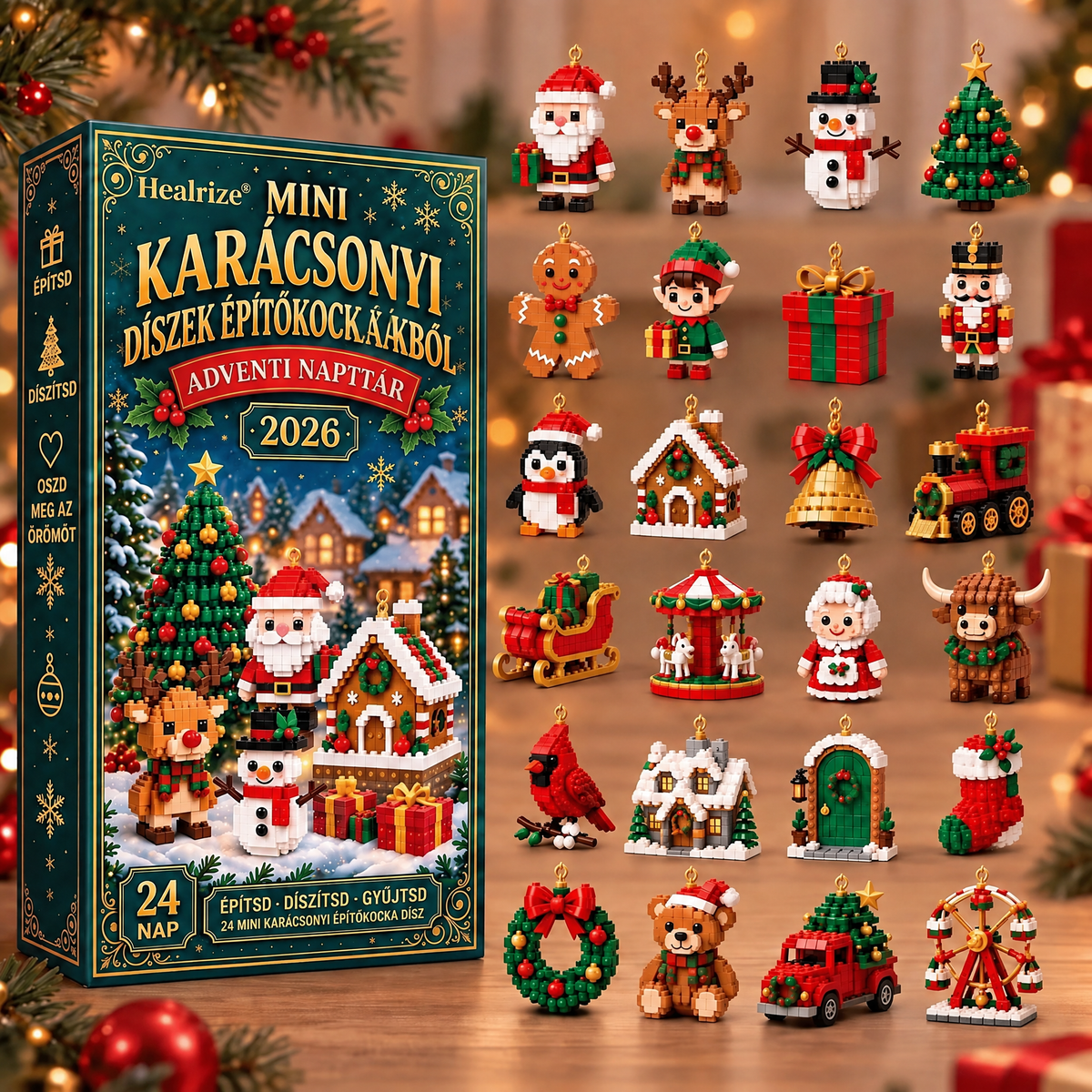🎅🎅🎅Healrize® Adventní kalendář s 24 vánočními mini ozdobami z kostiček