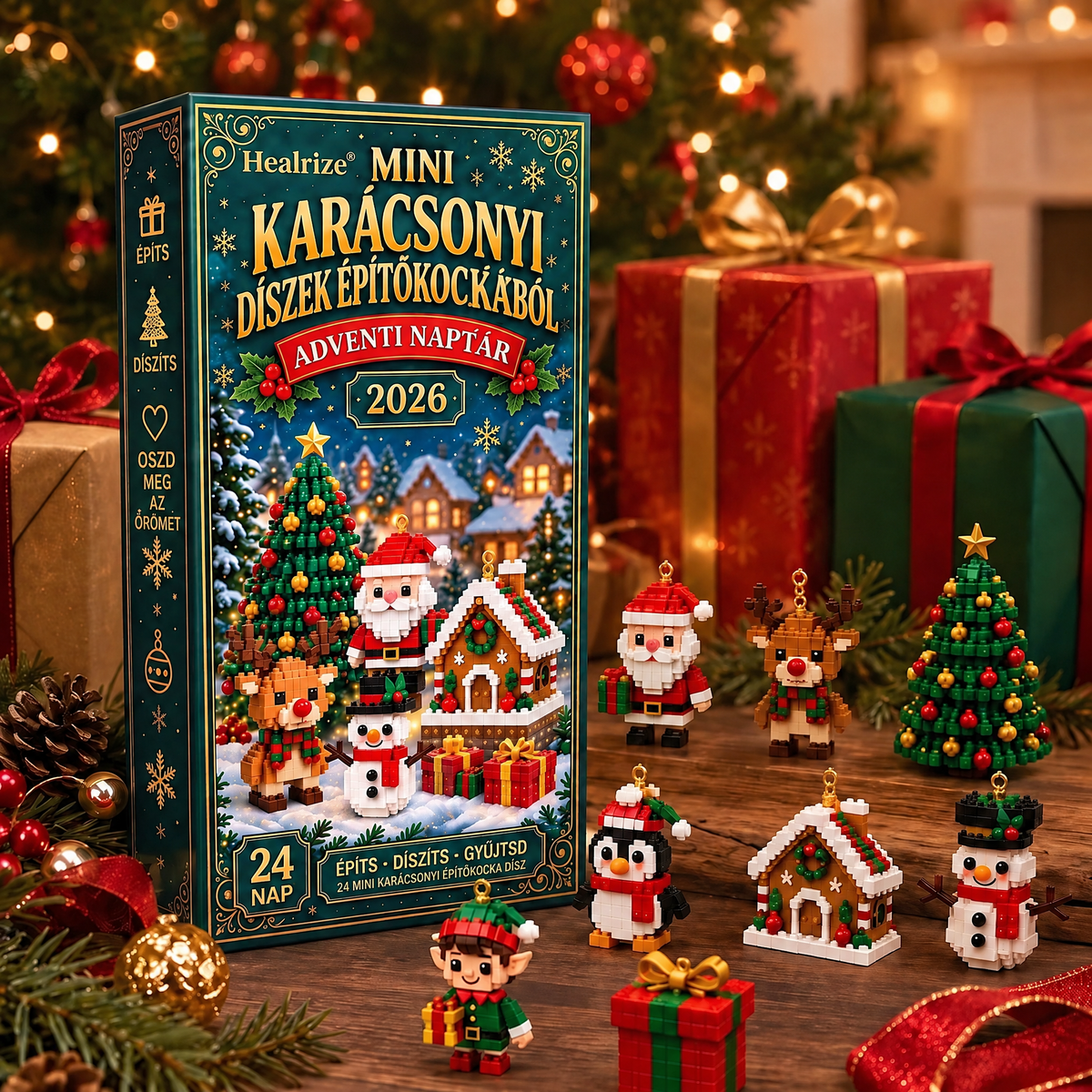 🎅🎅🎅Healrize® Adventní kalendář s 24 vánočními mini ozdobami z kostiček