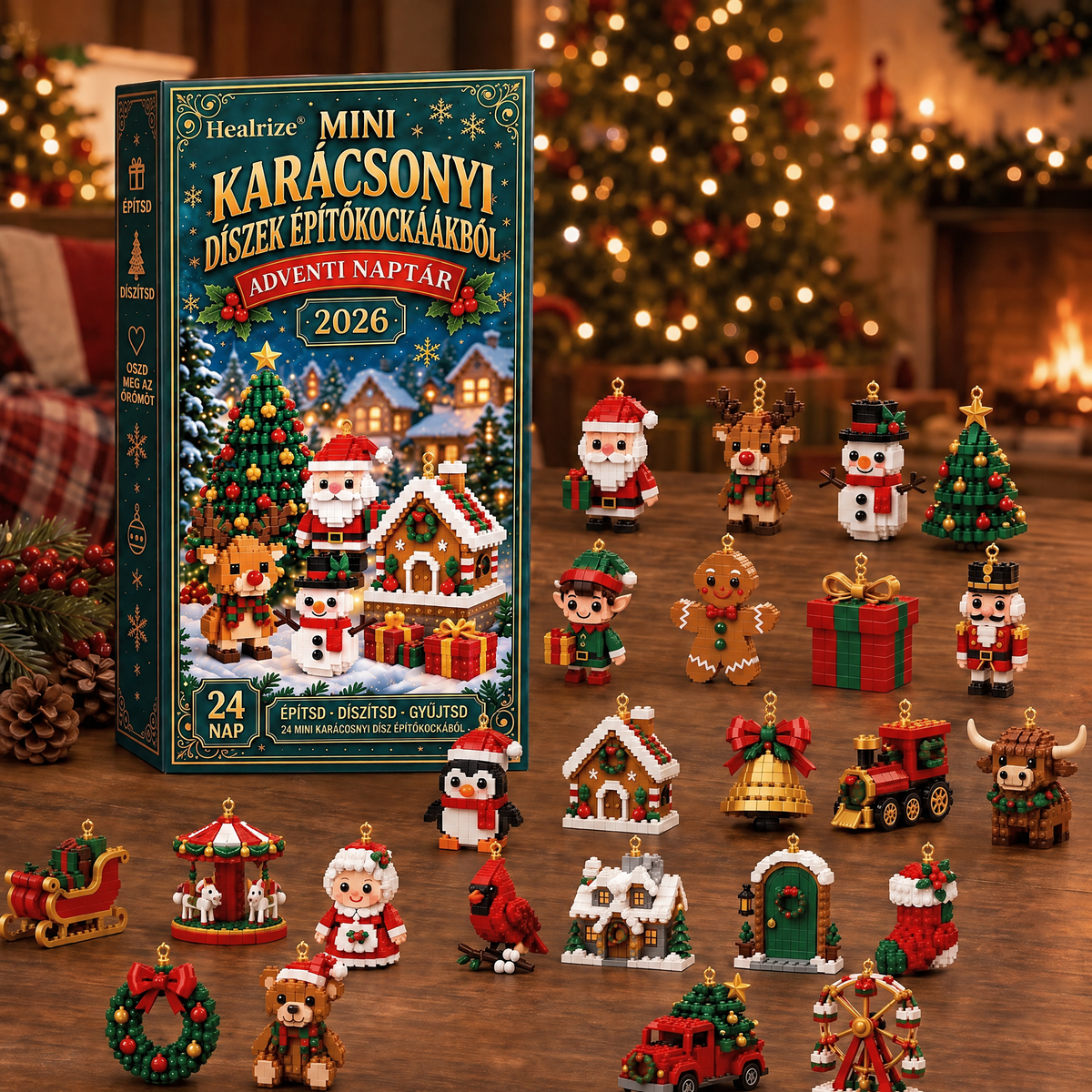 🎅🎅🎅Healrize® Adventní kalendář s 24 vánočními mini ozdobami z kostiček
