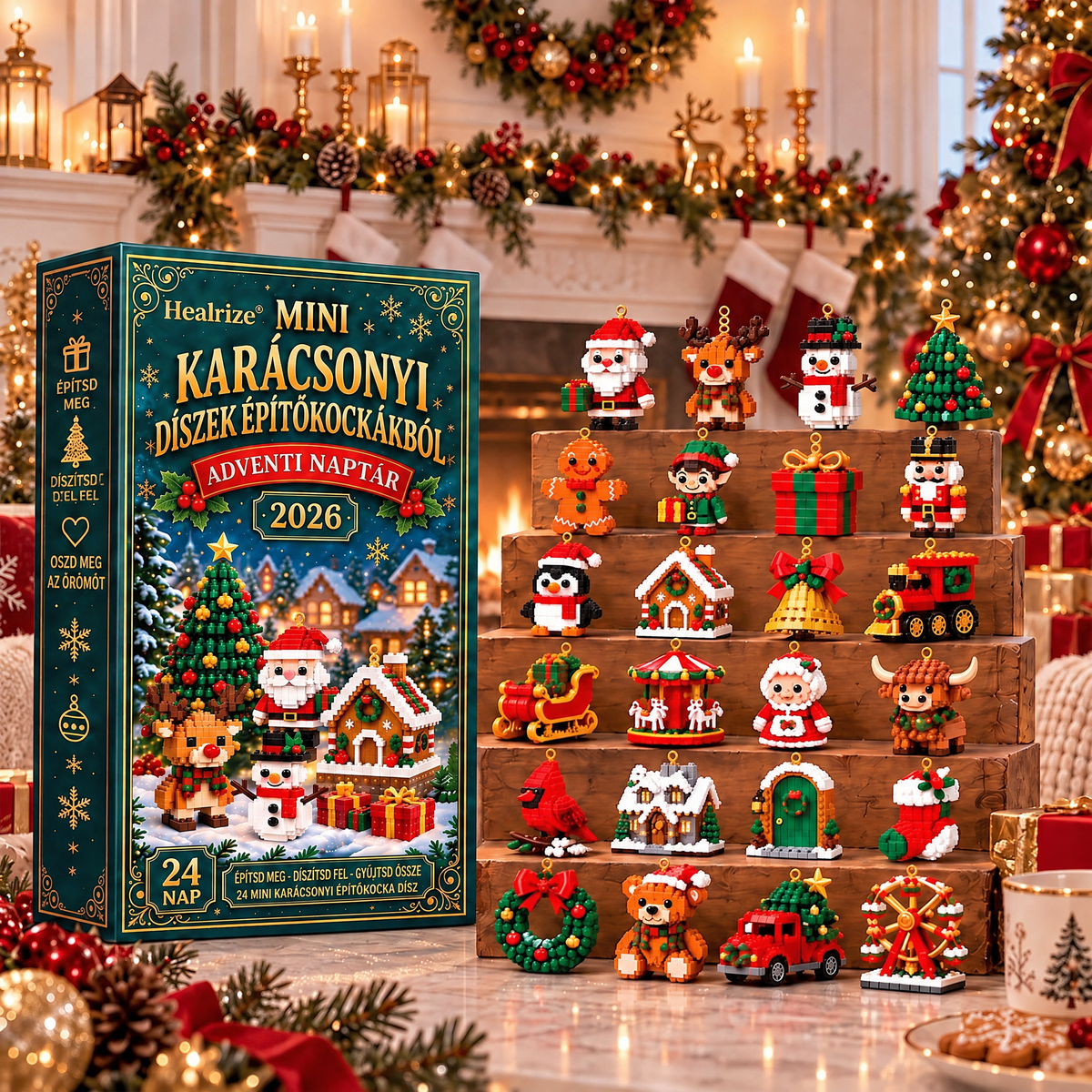 🎅🎅🎅Healrize® Adventní kalendář s 24 vánočními mini ozdobami z kostiček